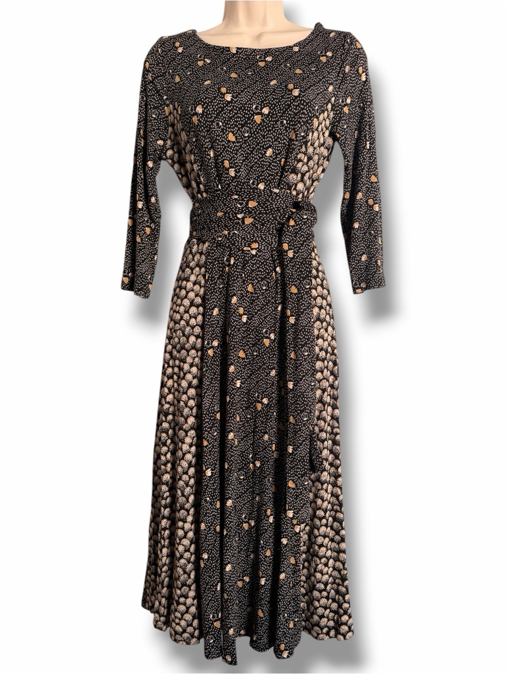 Boden Anna Hotchpotch Dress Wrap Around Self Tie Belt Fit Flare Midi Size 8 Long